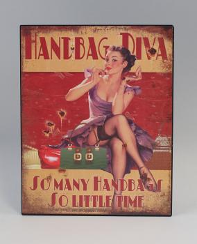 nostalgisches Blechschild Pin-Up "Handbag-Diva“