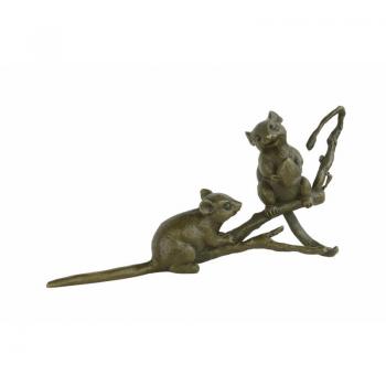 Bronze Skulptur paar Mäuse auf Ast