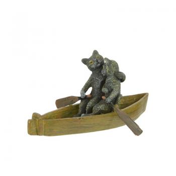 Bronze Skulptur Paar liebende Katzen im Ruderboot