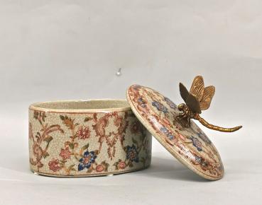 Deckeldose Libelle Porzellan Bronze