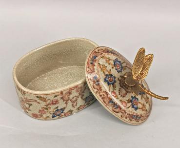 Deckeldose Libelle Porzellan Bronze