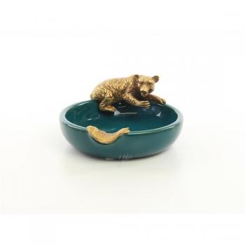 Porzellan / Bronze Schale mit Bär