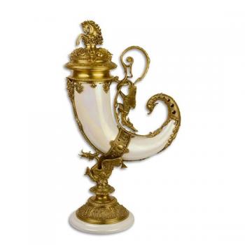 Bronze Porzellan Deckeldose Horn