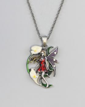 Kette mit Anhänger Elfe rot mit Blumen