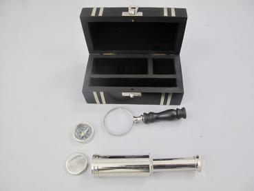 Nautik-Set vernickelt Holzdose