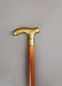 Spazierstock Holz/Griff Messing brüniert
