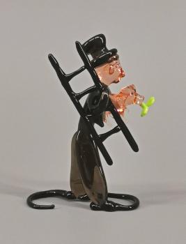 Lauscha Glasfigur Schornsteinfeger mit Glücksschwein 6x8cm
