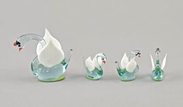 Lauscha Glasfigur Schwan mit 3 Küken 5 cm