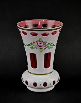 Überfang-Vase Böhmen Anfang 20.Jh. floral emailbemalt
