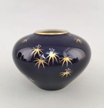 Porzellan Vase Echt- kobalt handbemalt gold 60er Jahre Vintage