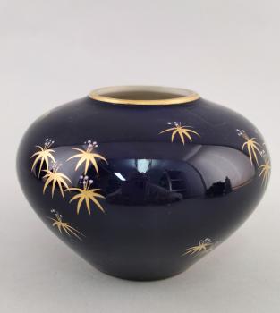 Porzellan Vase Echt- kobalt handbemalt gold 60er Jahre Vintage