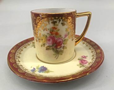 Porzellan Vitrinen-Tasse Mokkatasse Thüringen Jugendstil Rose