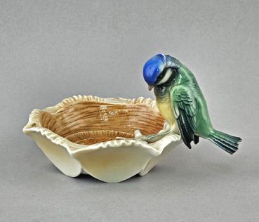 Porzellan-Schale / Aschenbecher mit Blaumeise Thüringen