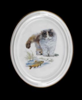 Medaillon Wandbild Katze mit Fisch