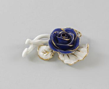 Rose mit Zweig Kobalt / gold