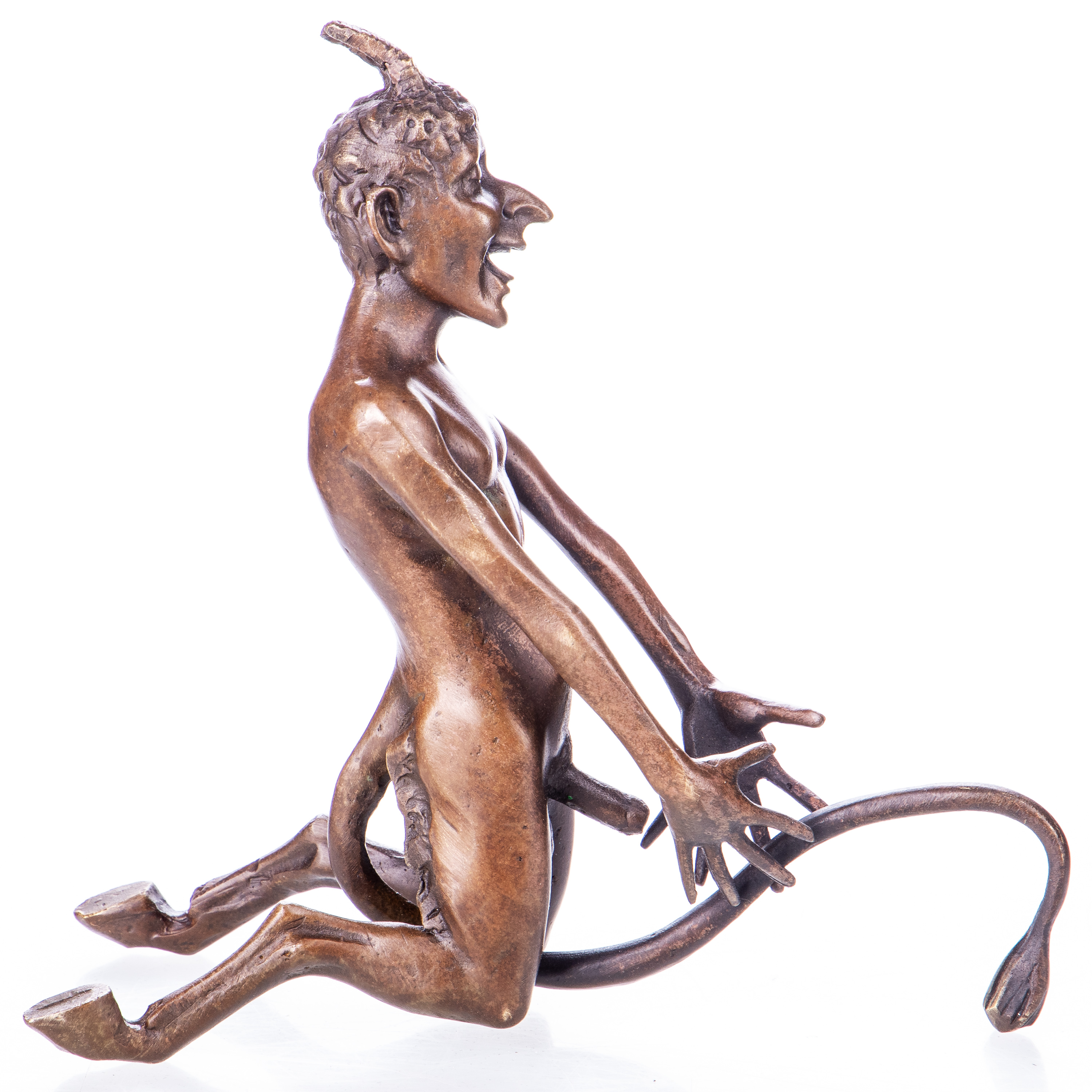 YB133E Erotische Bronzefigur Wiener Art Nackter Teufel ca 16 x 16 x 6 cm