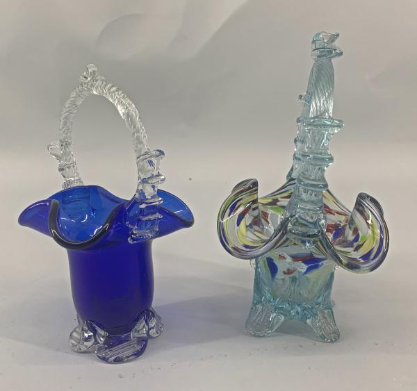 2 Körbchen Vasen mundgeblasen Böhmen oder Murano Glas