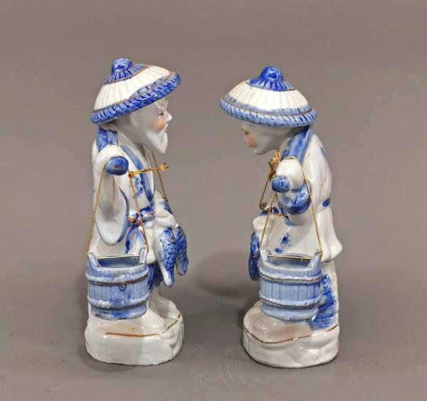 Nippesfigurenpaar asiatische Wasserträger / Fischer