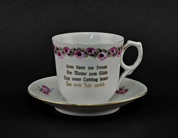 Kinder-Spruchtasse Jugendstil zum 1.Geburtstag