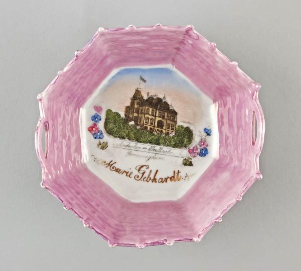 Andenken-Korbschale Etzelbach Genesungheim rosa lüstriert