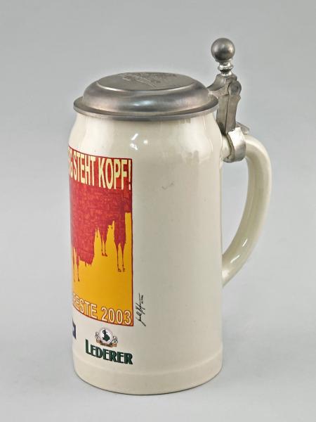 Sammler-Bierkrug Nürnberg steht Kopf Volksfeste 2003 Tucher Lederer