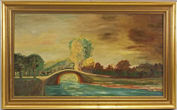 Unbekannt, Landschaft mit Brücke