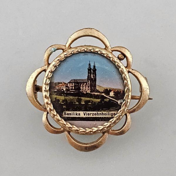 Antike-Foto-Brosche Durchbruchrand D3cm
