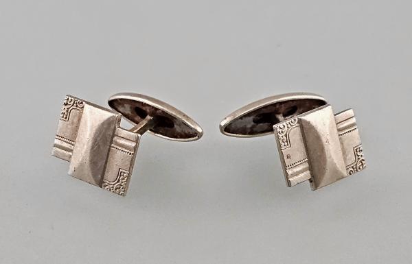 Paar Manschettenknöpfe Alpacca-Silber Art déco Vintage 1,5x1,2cm