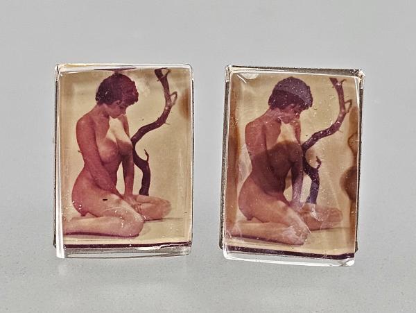 Paar Manschettenknöpfe silberfarben erotischFrauenakt 2,5x1,8cm