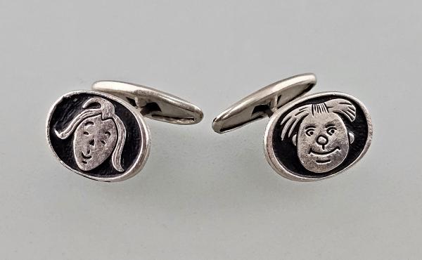 Paar Manschettenknöpfe Max und Moritz schwarz-silber 1,6x1,2cm