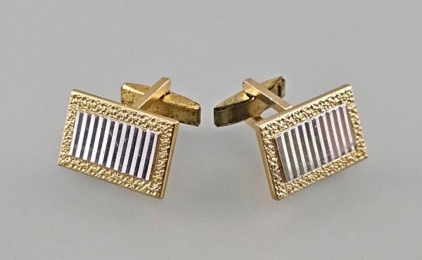 Paar Manschettenknöpfe vergoldet Bicolor Vintage 2x1,3cm