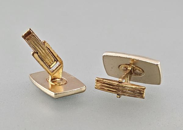 Paar Manschettenknöpfe schwarz-gold Schachbrettdekor Vintage 2,3x1,5cm