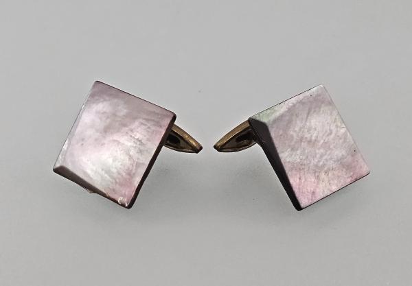 Paar Manschettenknöpfe goldfarben Perlmutt Vintage 2x2cm