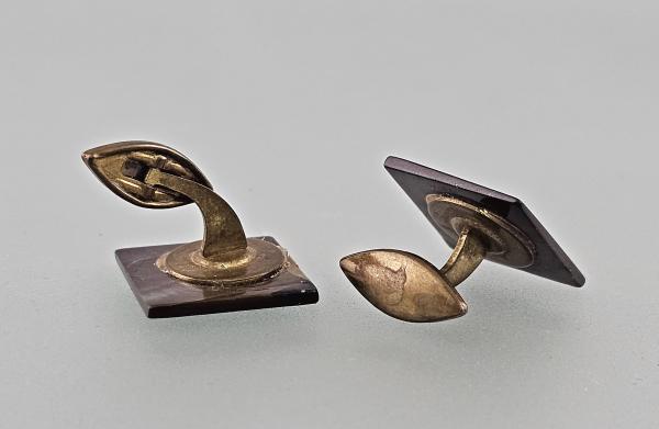 Paar Manschettenknöpfe goldfarben Perlmutt Vintage 2x2cm
