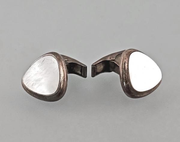 Paar Manschettenknöpfe versilbert Perlmutt Vintage D2cm