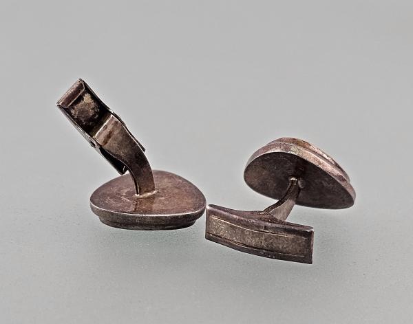Paar Manschettenknöpfe versilbert Perlmutt Vintage D2cm