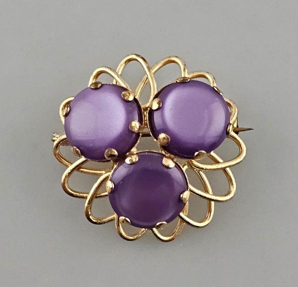 Vintage Brosche Modeschmuck Amethystfarbene Cabochons