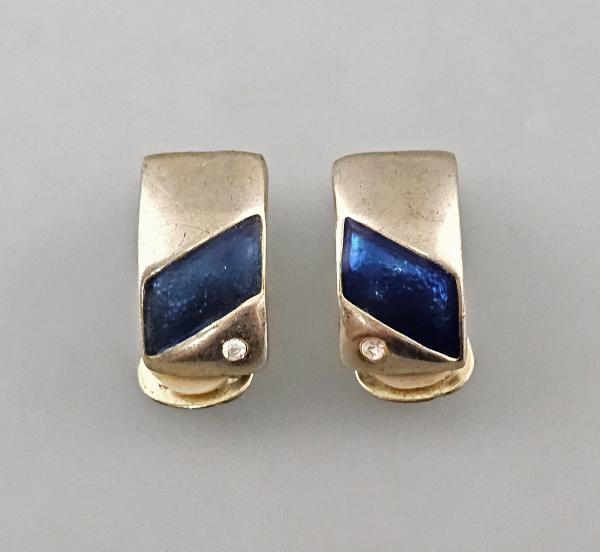 Vintage Ohrclips Modeschmuck blaugrünlüstriert Stein weiß 2,5x1x1,2cm