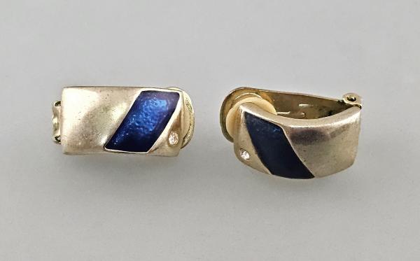 Vintage Ohrclips Modeschmuck blaugrünlüstriert Stein weiß 2,5x1x1,2cm