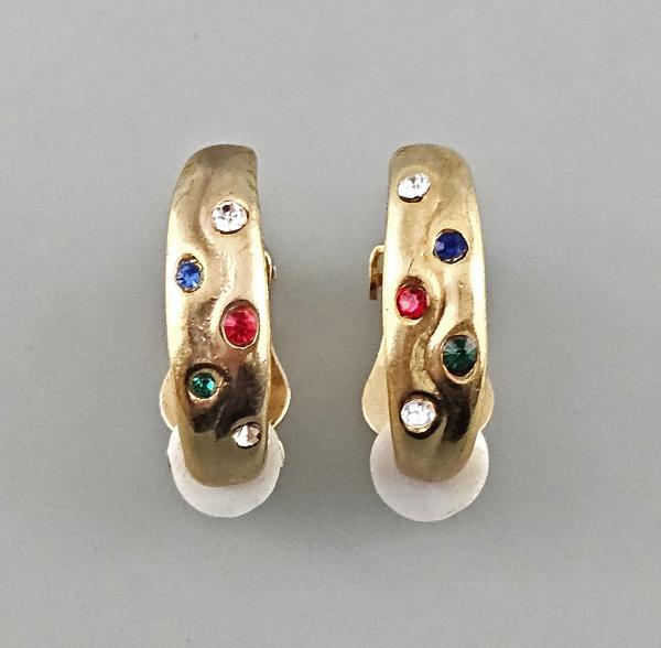 Vintage Ohrclips Modeschmuck bunte Steine 2,5x1,5x0,8cm