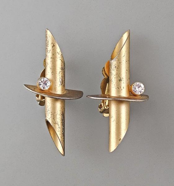 Vintage Ohrclips Modeschmuck geometrisch weiße Steine 4x2cm