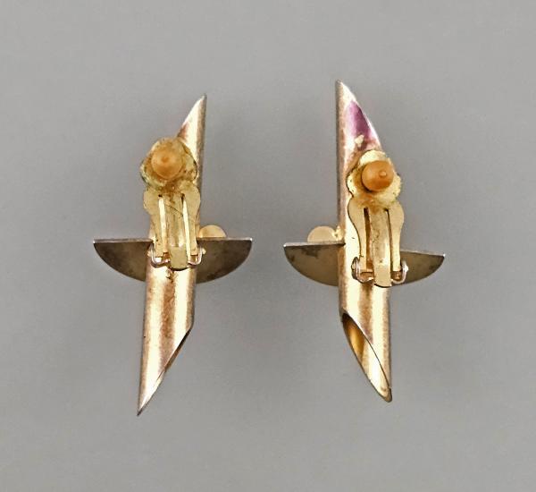 Vintage Ohrclips Modeschmuck geometrisch weiße Steine 4x2cm