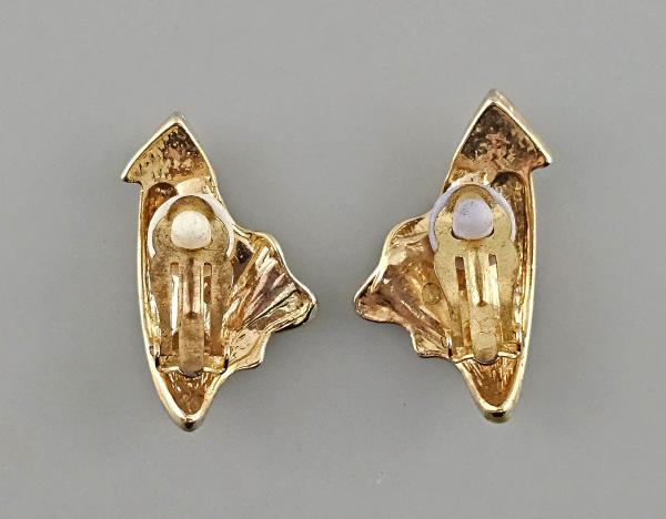 Vintage Ohrclips Modeschmuck weiße Steine Goldfächer 2x3,5cm