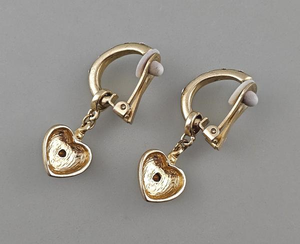 Vintage Ohrclips Modeschmuck Herzabhängung weiße Steine 1x4,5cm