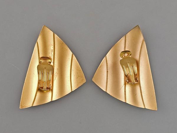 Vintage Ohrclips Modeschmuck Dreieck goldfarben 5x3,5cm