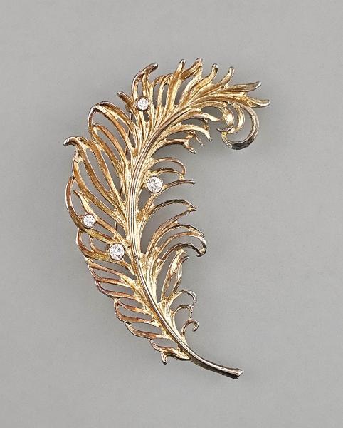 Modeschmuck-Brosche Vintage Feder Strasssteine