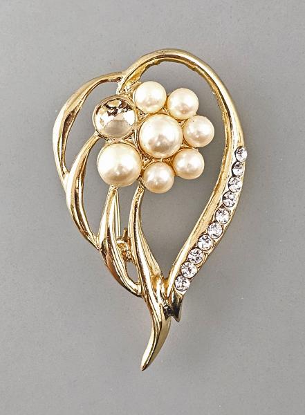 Modeschmuck-Brosche Vintage Strasssteine Perlen