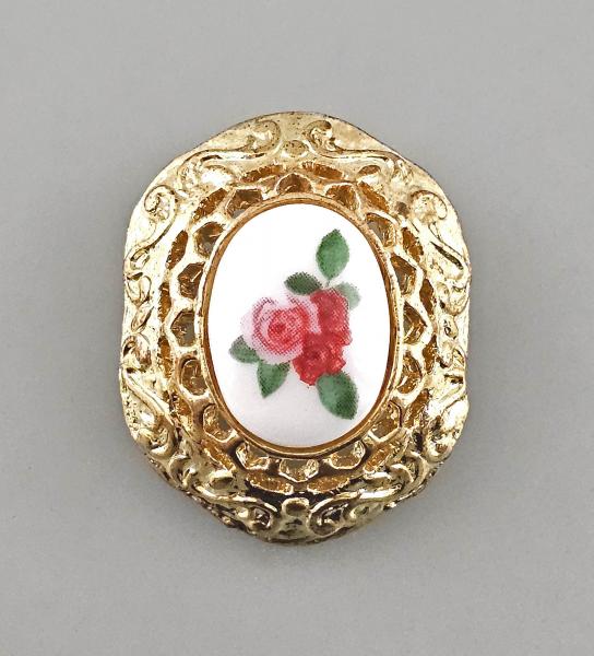 Modeschmuck-Brosche Vintage Rose vergoldet Opalglas