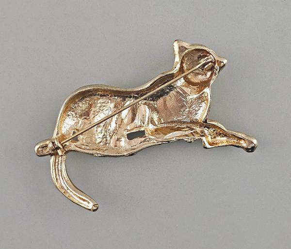 Modeschmuck-Brosche Vintage Leopard vergoldet Strasssteine
