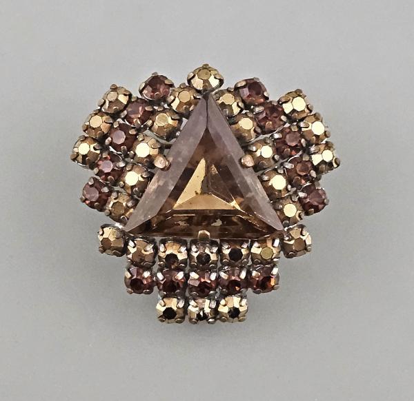 Modeschmuck-Brosche Vintage gelb-braune Strasssteine
